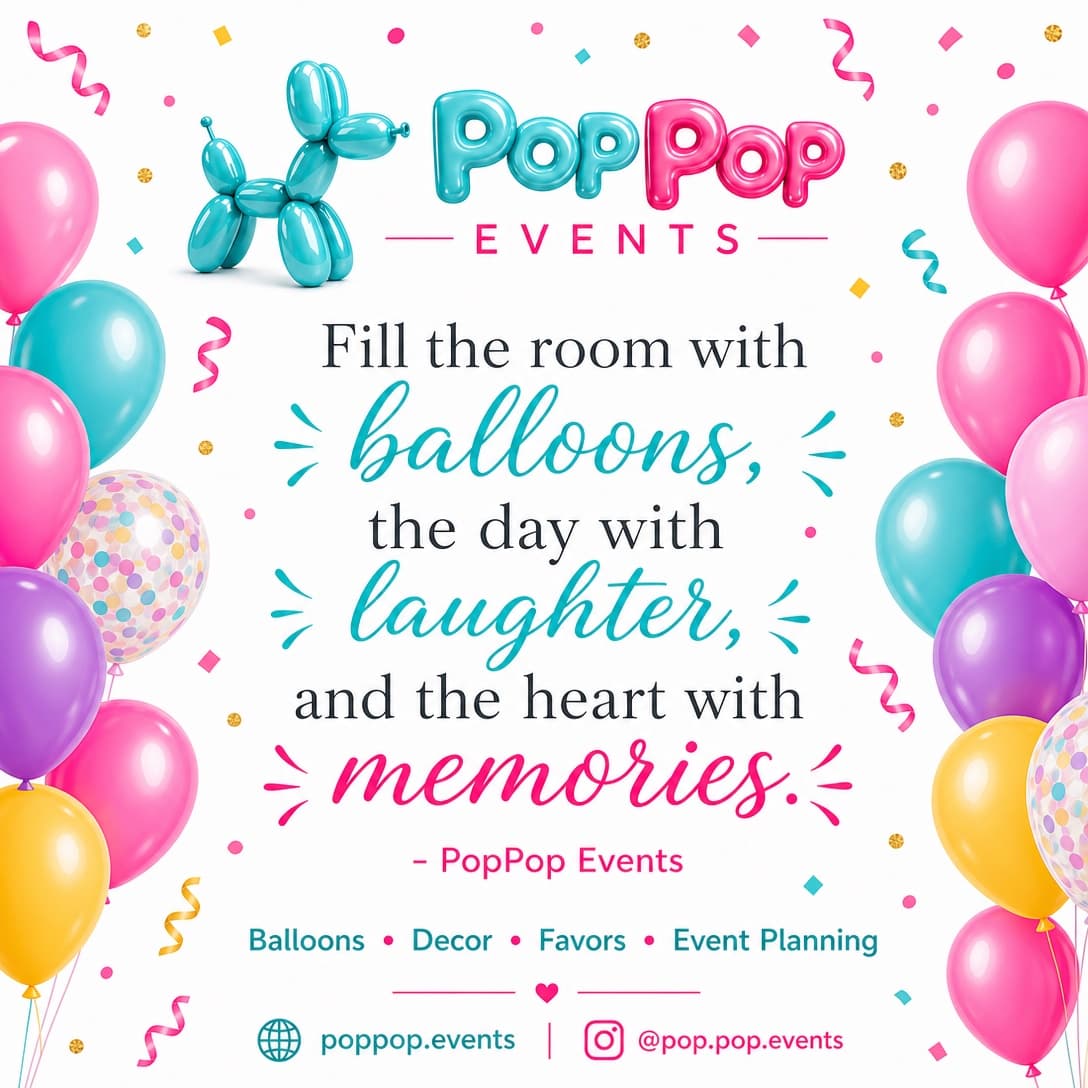 "Fill the room with balloons" quote graphic