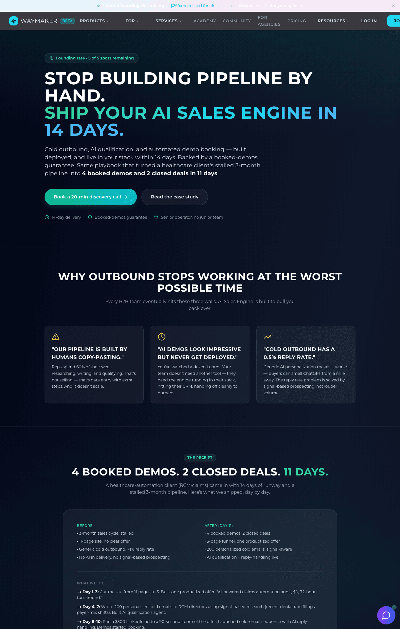 Waymaker AI Sales Engine page screenshot