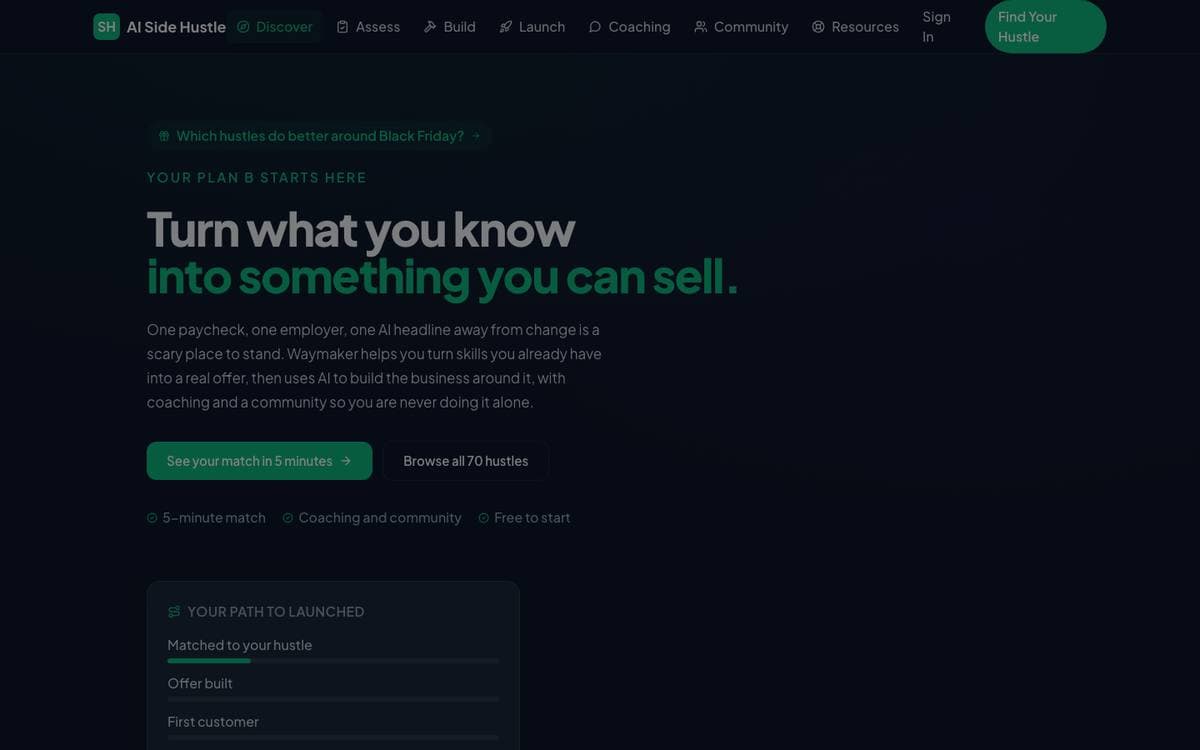 Homepage of AI Side Hustle