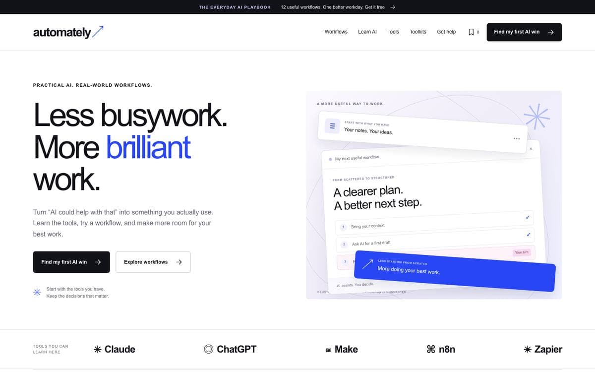 Homepage of Automately