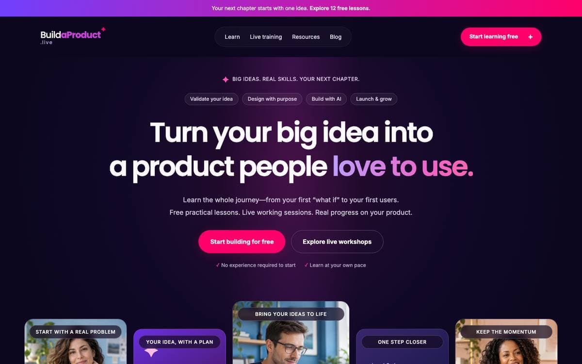 Homepage of Build a Product