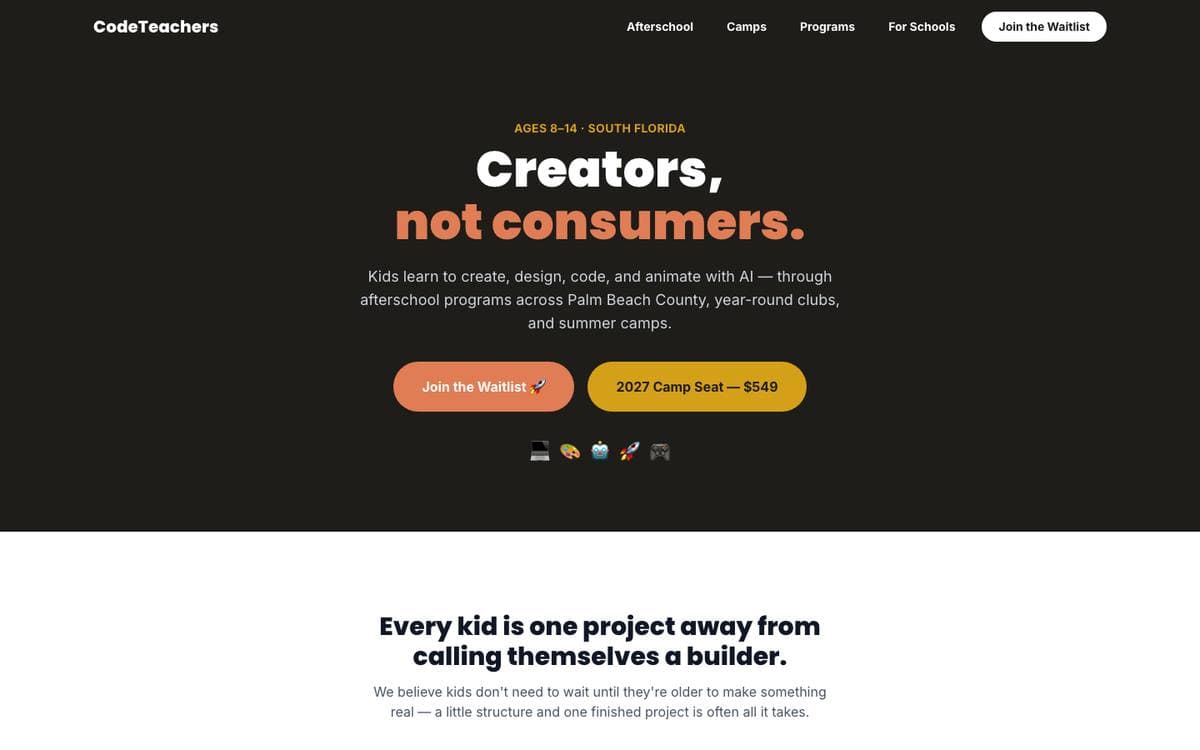 Homepage of CodeTeachers