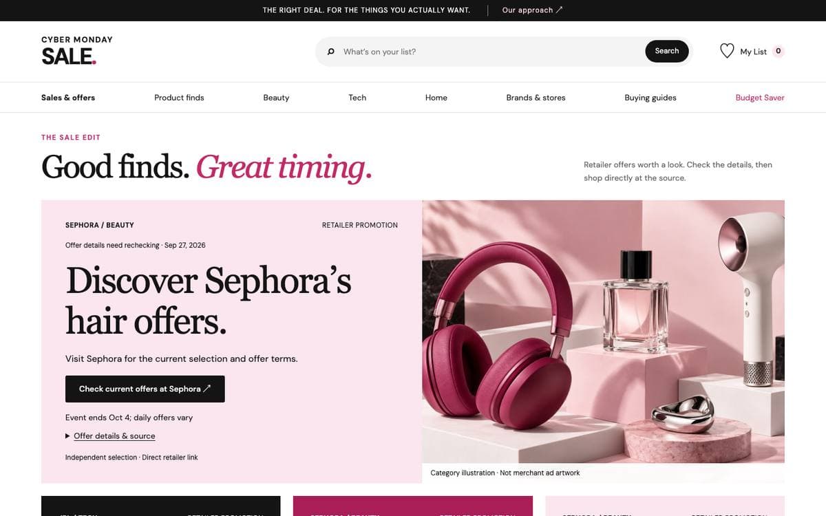 Homepage of Cyber Monday Sale