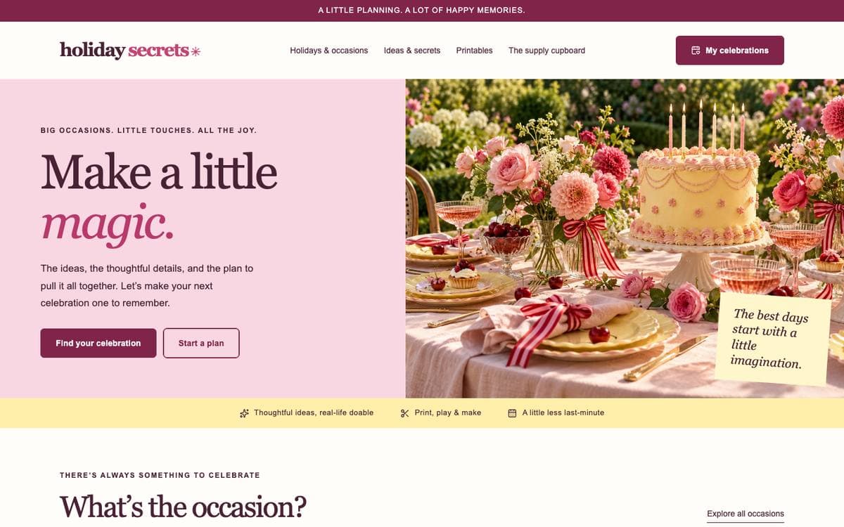 Homepage of Holiday Secrets