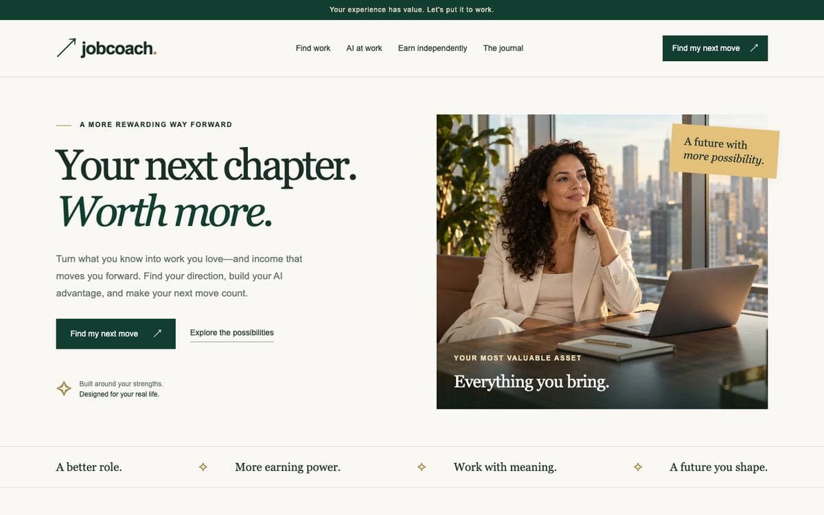 Homepage of JobCoach