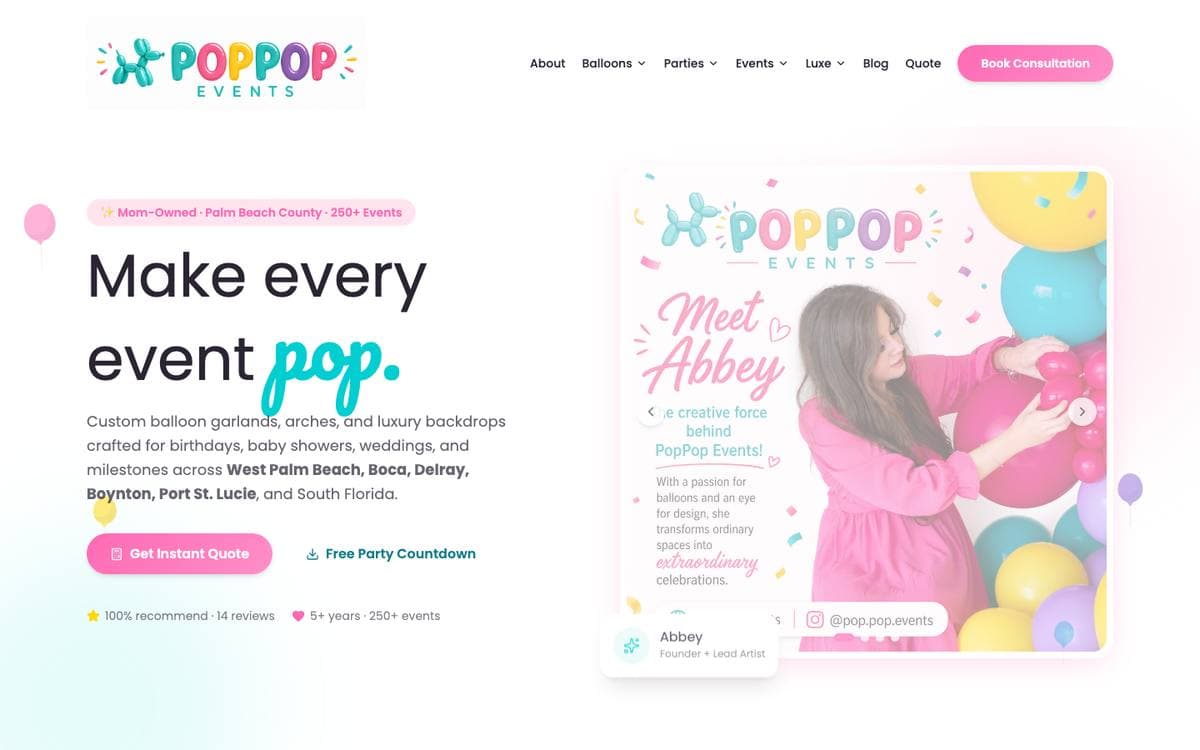 Homepage of PopPop Events