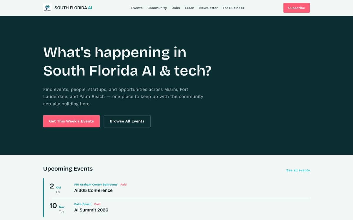 Homepage of South Florida AI