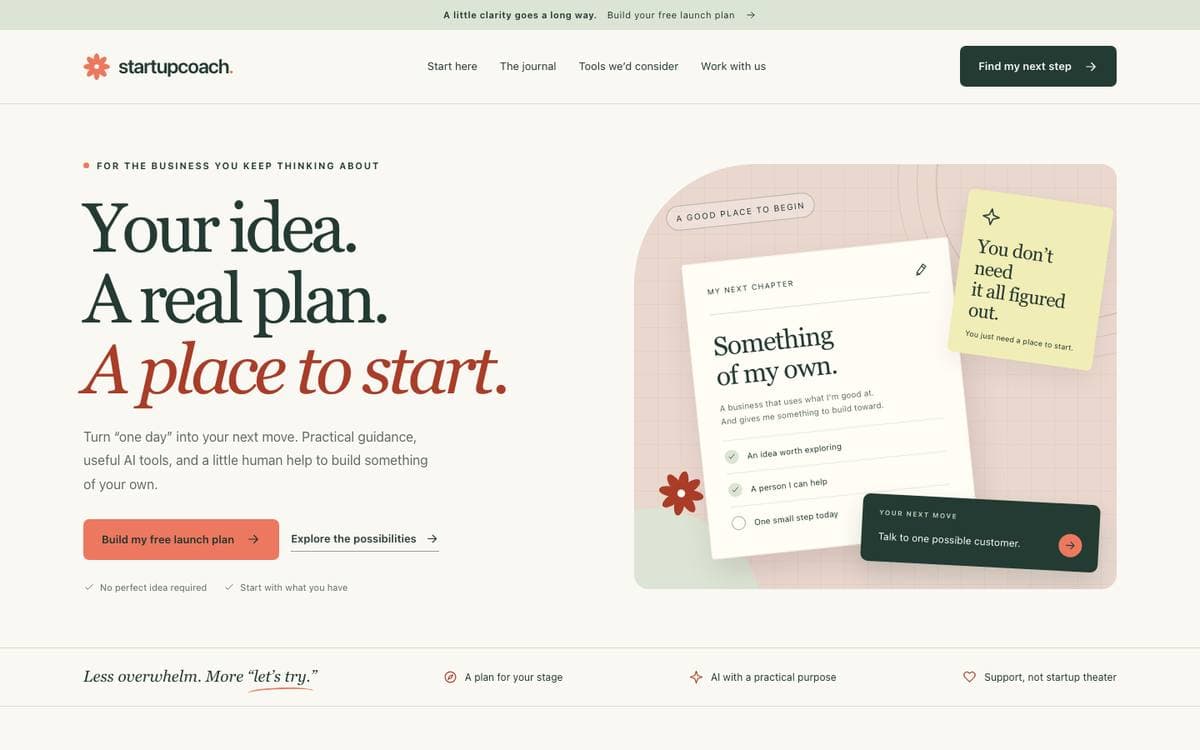 Homepage of StartupCoach