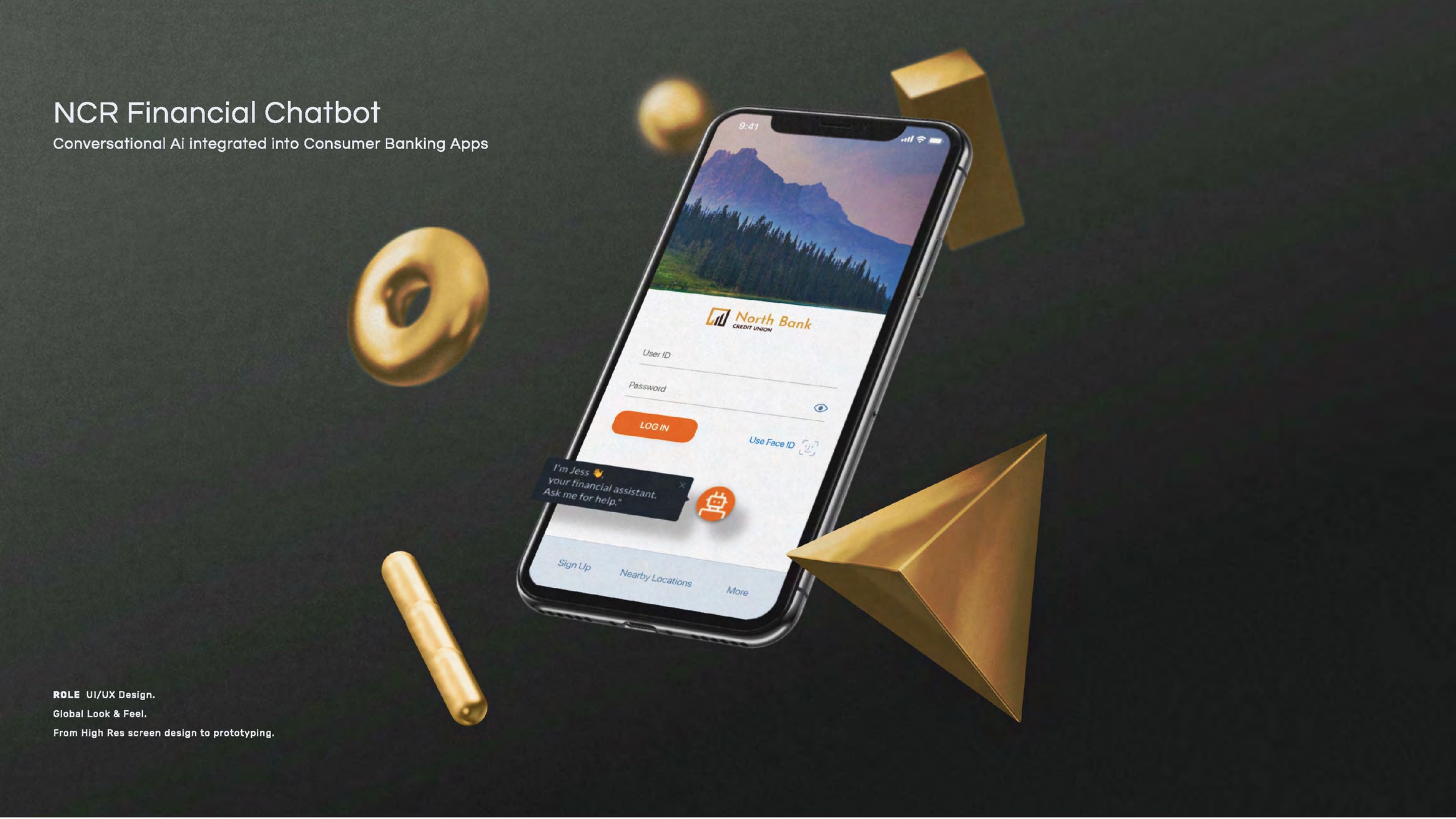 01 — Conversational entry point, integrated directly into the banking app.